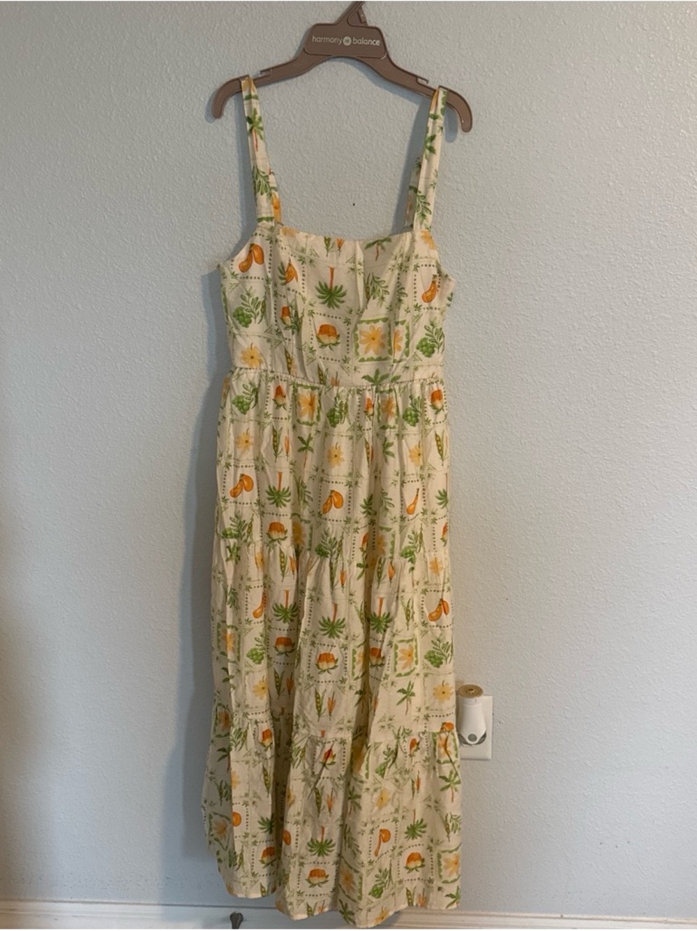 Woman Cream Floral & Fruit Print Sundress